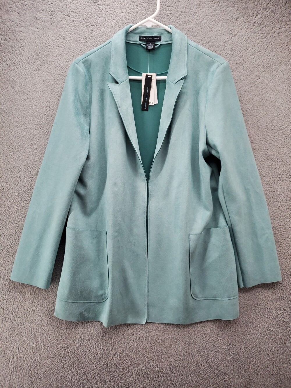 Joan Vass Faux Suede Open Front Blazer Jacket Womens Large Capri Blue